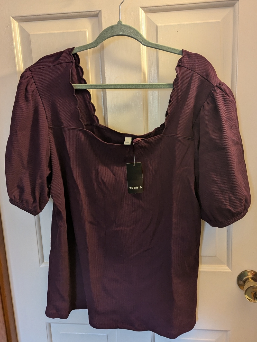 Torrid Deep Plum Scallop Neck Puff Sleeve Top Size 3